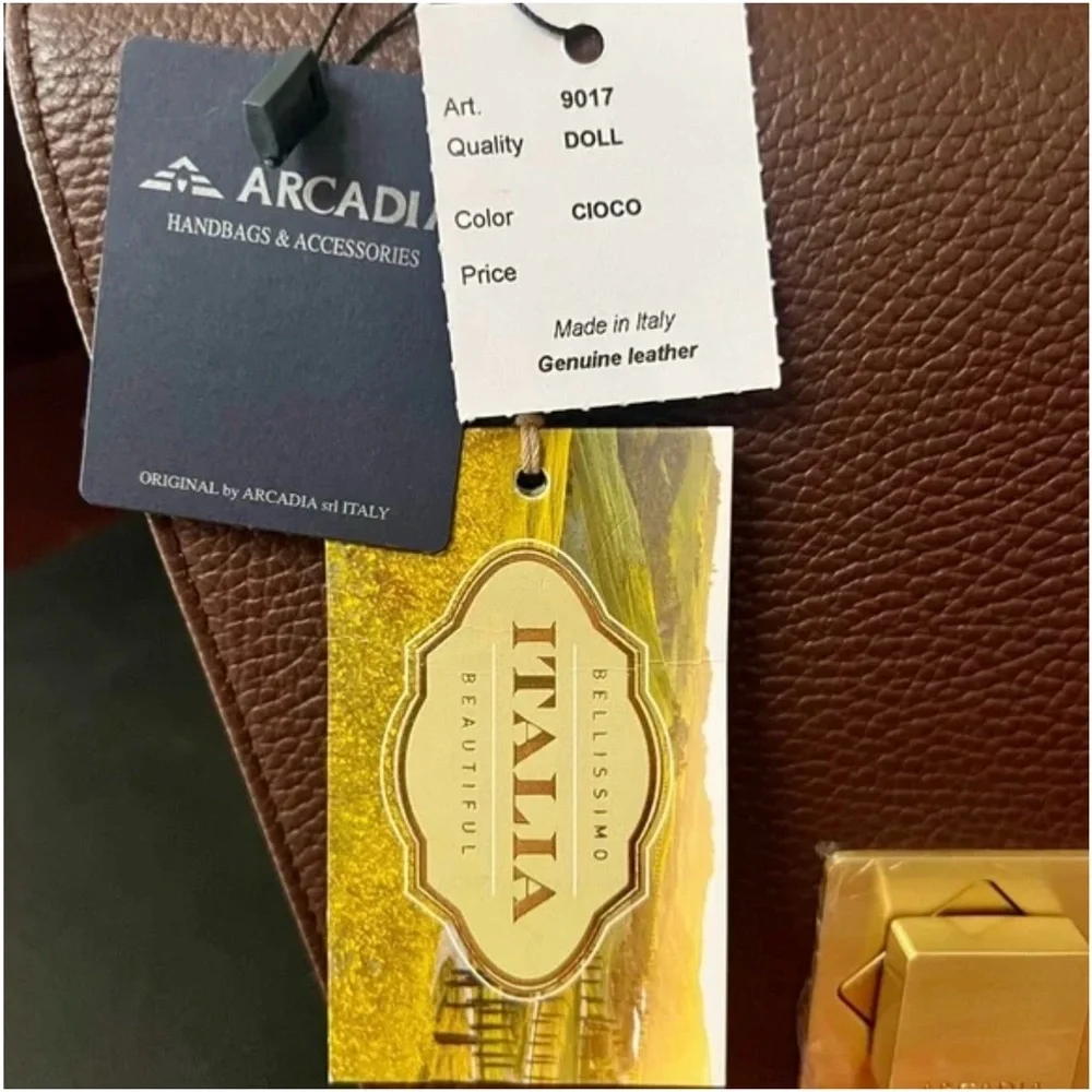 Brand new ARCADIA Made In Italy Leather Asymmetrical Geo Satchel Handbag